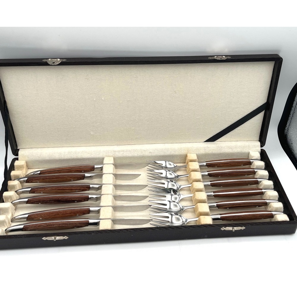 Samurai Flatware with box 12 pc Japan Forks and Knives Mid century